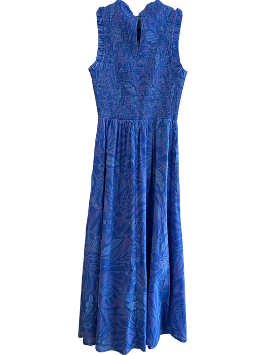 Sugarlips Size Small Blue Cotton Abstract Floral lined Stretch Bodice Belt Dress Blue / Small