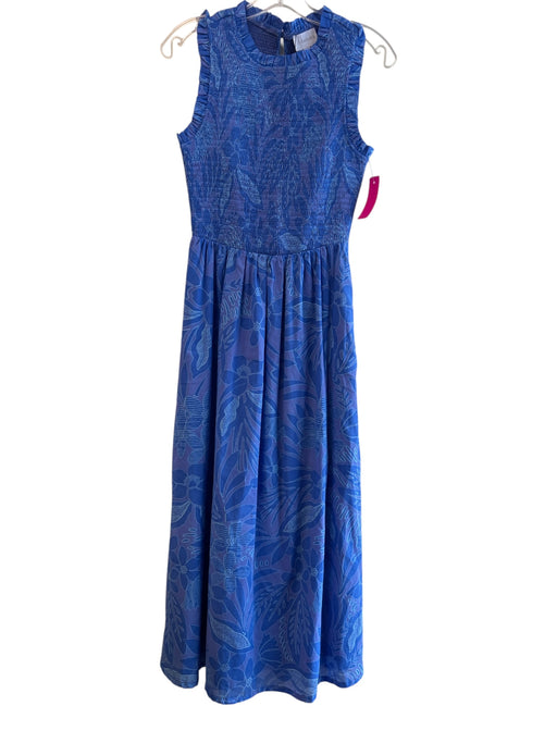 Sugarlips Size Small Blue Cotton Abstract Floral lined Stretch Bodice Belt Dress Blue / Small