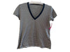 Ann Mashburn Size Small Navy & white Cotton Striped Short Sleeve V Neck Top Navy & white / Small