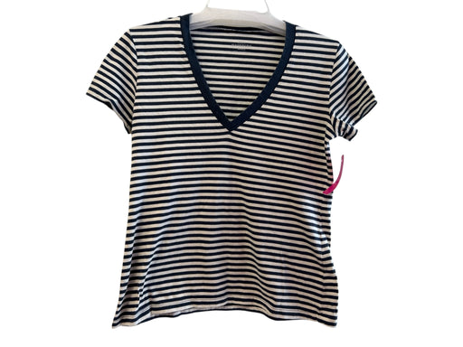 Ann Mashburn Size Small Navy & white Cotton Striped Short Sleeve V Neck Top Navy & white / Small