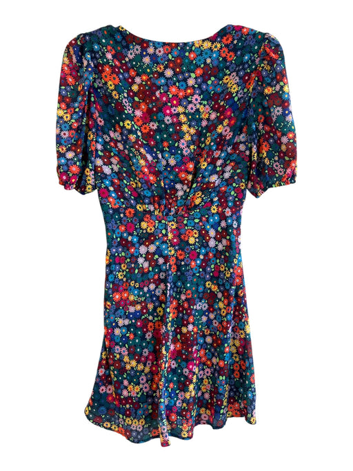 Staud Size 2 Multi Polyester Blend V Neck Short Puff Sleeve Floral Print Dress Multi / 2