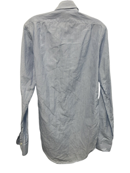 Sid Mashburn Size L Blue & White Cotton & Linen Striped Men's Long Sleeve Shirt Blue & White / L