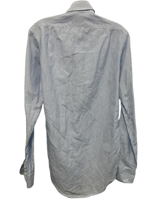 Sid Mashburn Size L Blue & White Cotton & Linen Striped Men's Long Sleeve Shirt Blue & White / L