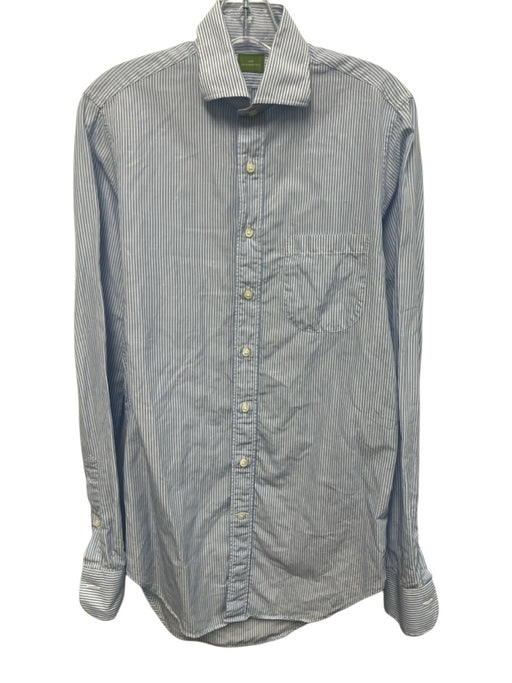 Sid Mashburn Size L Blue & White Cotton & Linen Striped Men's Long Sleeve Shirt Blue & White / L