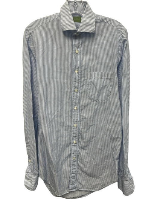 Sid Mashburn Size L Blue & White Cotton & Linen Striped Men's Long Sleeve Shirt Blue & White / L