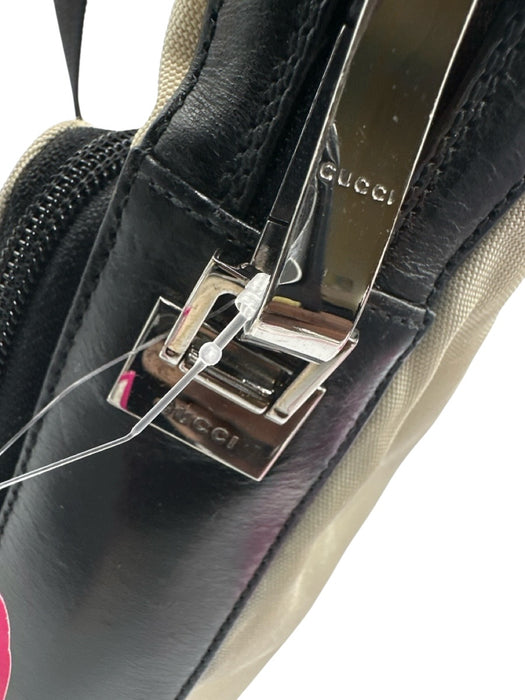 Gucci AS IS Beige & Black Nylon & Leather Zip Pockets Crossbody Men's Bag Beige & Black