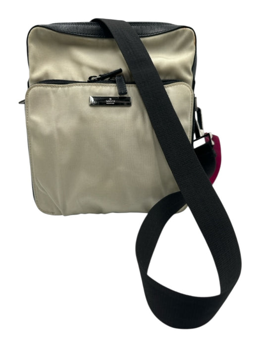 Gucci AS IS Beige & Black Nylon & Leather Zip Pockets Crossbody Men's Bag Beige & Black