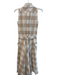Sara Roka Size Est S Beige & White Cotton Blend Sleeveless Plaid Waist Bag Dress Beige & White / Est S