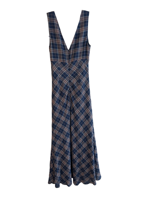 Needii Size S Blue & Multi Cotton & Polyester Sleeveless Plaid V Neck Dress Blue & Multi / S
