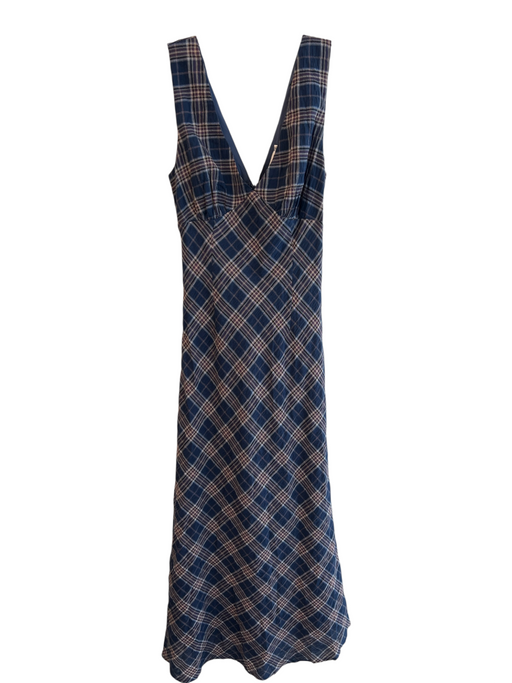 Needii Size S Blue & Multi Cotton & Polyester Sleeveless Plaid V Neck Dress Blue & Multi / S