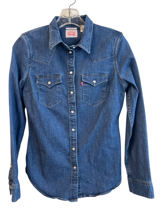 Levi Strauss & Co. Size XS Medium Wash Cotton Long Sleeve chest pockets Top Medium Wash / XS