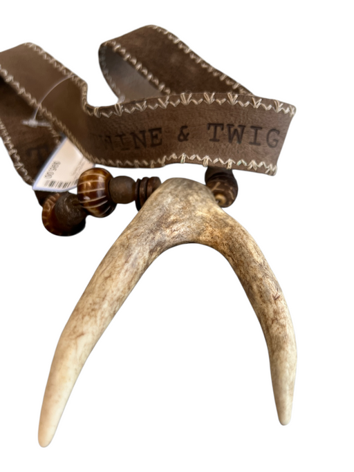 Twine & Twig Brown Leather Tooth Beaded Necklace Brown