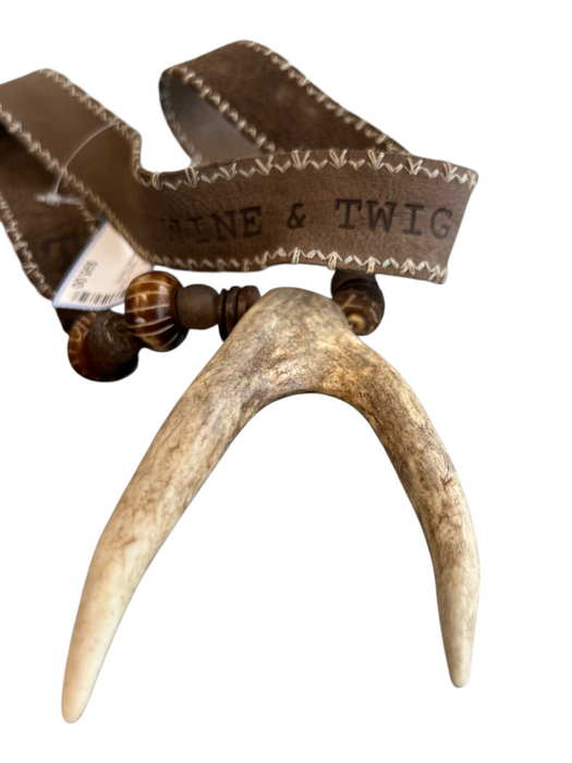 Twine & Twig Brown Leather Tooth Beaded Necklace Brown