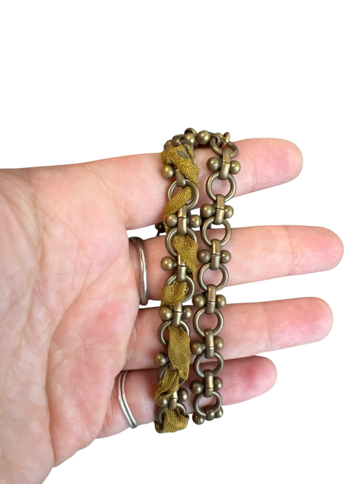 Lulu Frost Brass & Green Earring Chain Link Stones Lobster Clasp Bracelet Brass & Green