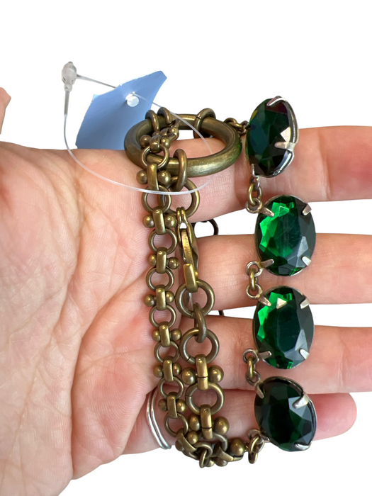 Lulu Frost Brass & Green Earring Chain Link Stones Lobster Clasp Bracelet Brass & Green