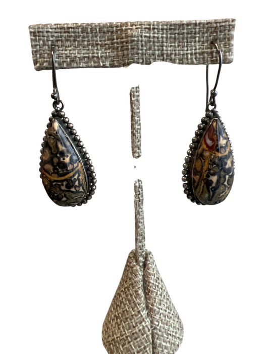 No Brand Multi Metal Marble Tear Drop Stone Dangle Earrings Multi