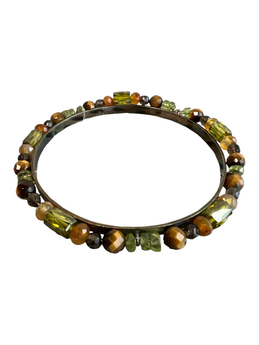 No Brand Green & Brown Metal Beaded Bangle Bracelet Green & Brown