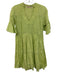 Banjanan Size XS Green Cotton V Neck Mini Flare Sleeves Printed Dress Green / XS