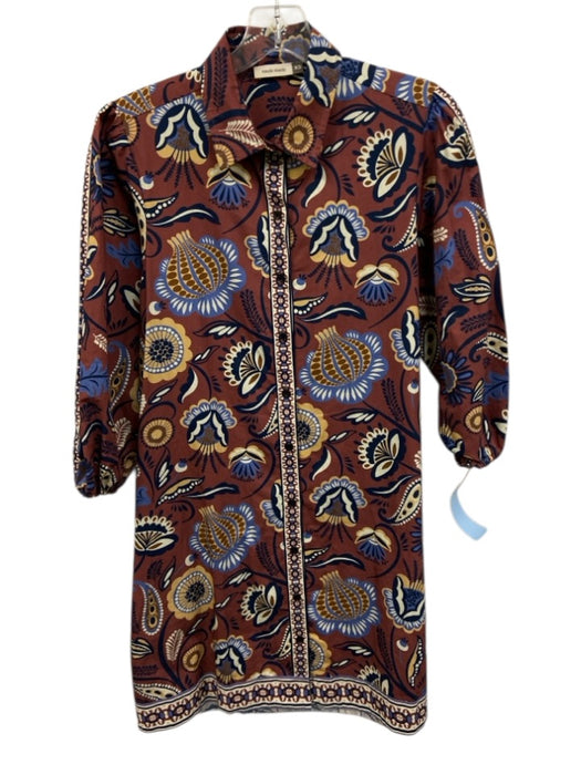 Maude Vivante Size XS Red Multi Cotton Button Front Printed Long Sleeve Dress Red Multi / XS