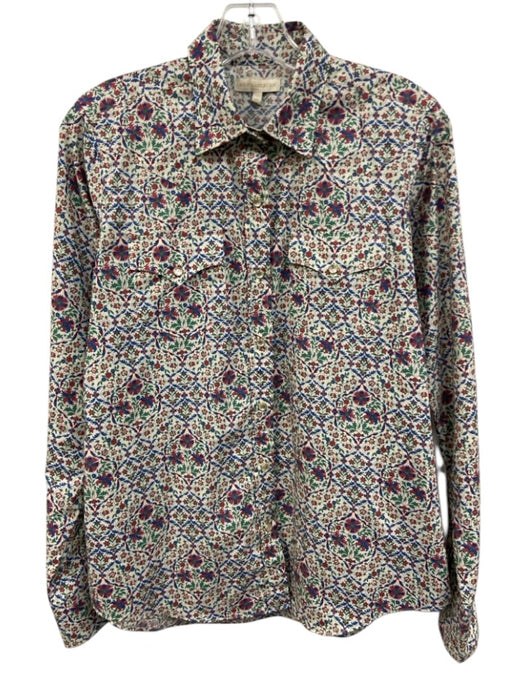 Ann Mashburn Size M White multi Cotton Button Front Long Sleeve Printed Top White multi / M