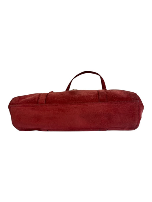 Prada Red Suede Silver Hardware Enamel Logo Top Handle Push Lock Closure Bag Red