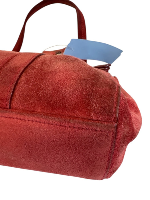 Prada Red Suede Silver Hardware Enamel Logo Top Handle Push Lock Closure Bag Red