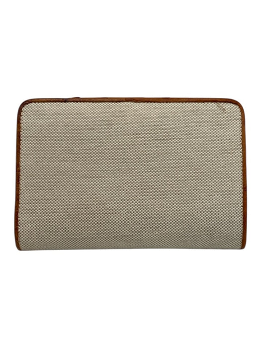 Kwanpen White & Brown Ostrich Leather Snap Button Bi- Fold Wallets White & Brown