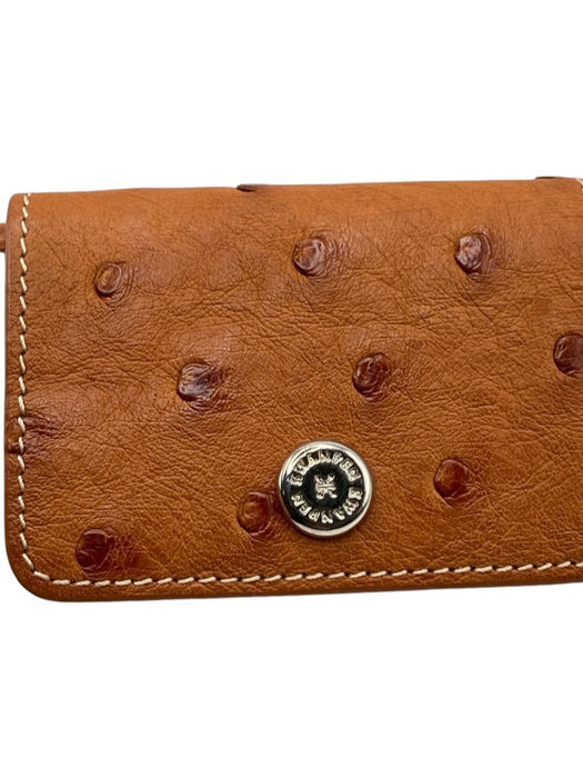 Kwanpen White & Brown Ostrich Leather Snap Button Bi- Fold Wallets White & Brown