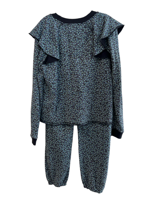 Something Navy Size Est Small Navy & Green Cotton Flowers Crew Neck Pants Set Navy & Green / Est Small