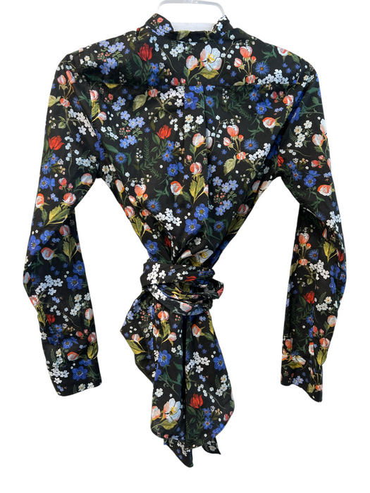 Ann Mashburn Size Small Black & Multi Cotton Long Sleeve Floral Button Down Top Black & Multi / Small