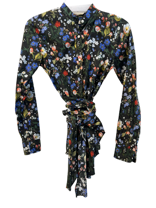 Ann Mashburn Size Small Black & Multi Cotton Long Sleeve Floral Button Down Top Black & Multi / Small