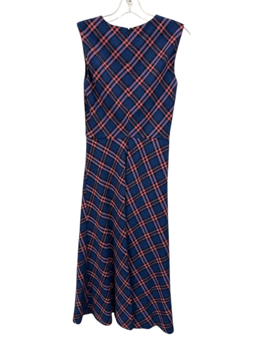 Boutique Moschino Size 4 Blue & Pink Print Polyester Plaid Button Detail Dress Blue & Pink Print / 4