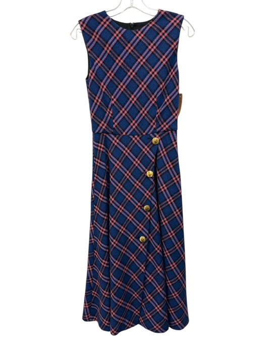 Boutique Moschino Size 4 Blue & Pink Print Polyester Plaid Button Detail Dress Blue & Pink Print / 4