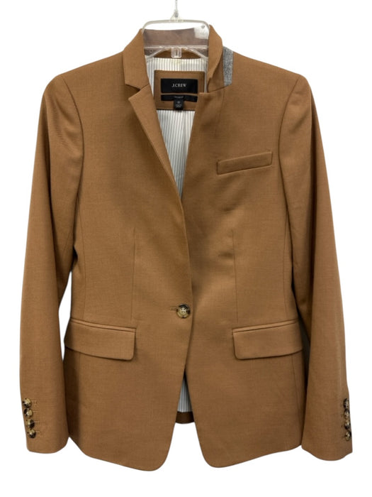 J Crew Size 0 Brown Wool One Button Long Sleeve Blazer Jacket Brown / 0