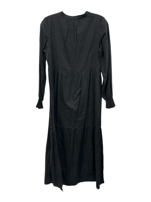 ABLE Size XXS Black Cotton Half Button Long Sleeve Maxi Dress Black / XXS