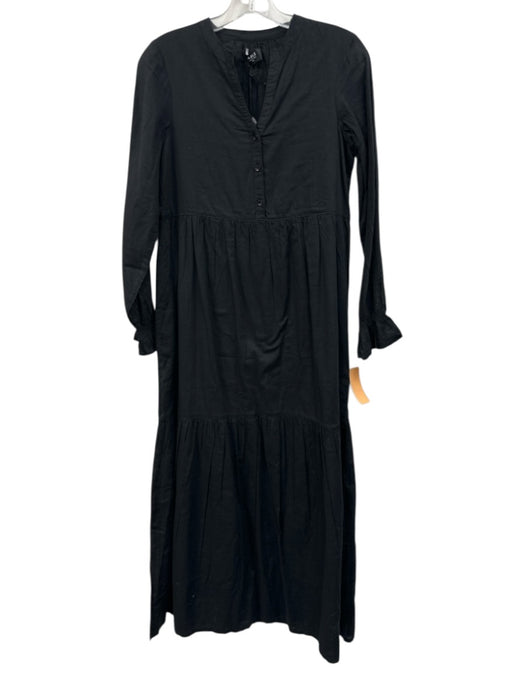 ABLE Size XXS Black Cotton Half Button Long Sleeve Maxi Dress Black / XXS