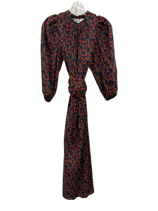 APOF Size XS Navy & Red Print Cotton Floral Long Sleeve Maxi Dress Navy & Red Print / XS
