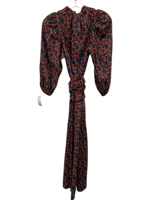 APOF Size XS Navy & Red Print Cotton Floral Long Sleeve Maxi Dress Navy & Red Print / XS