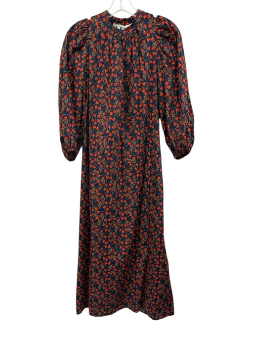 APOF Size XS Navy & Red Print Cotton Floral Long Sleeve Maxi Dress Navy & Red Print / XS
