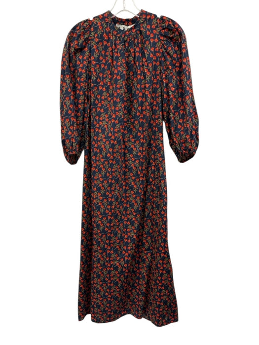 APOF Size XS Navy & Red Print Cotton Floral Long Sleeve Maxi Dress Navy & Red Print / XS