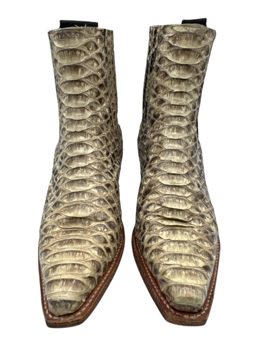 Ann Mashburn Shoe Size 37 White & Brown Leather Snake Embossed Square Toe Boots White & Brown / 37