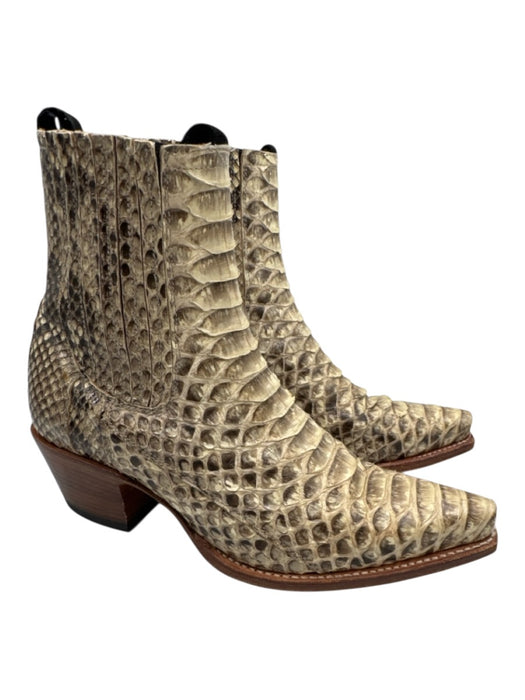 Ann Mashburn Shoe Size 37 White & Brown Leather Snake Embossed Square Toe Boots White & Brown / 37