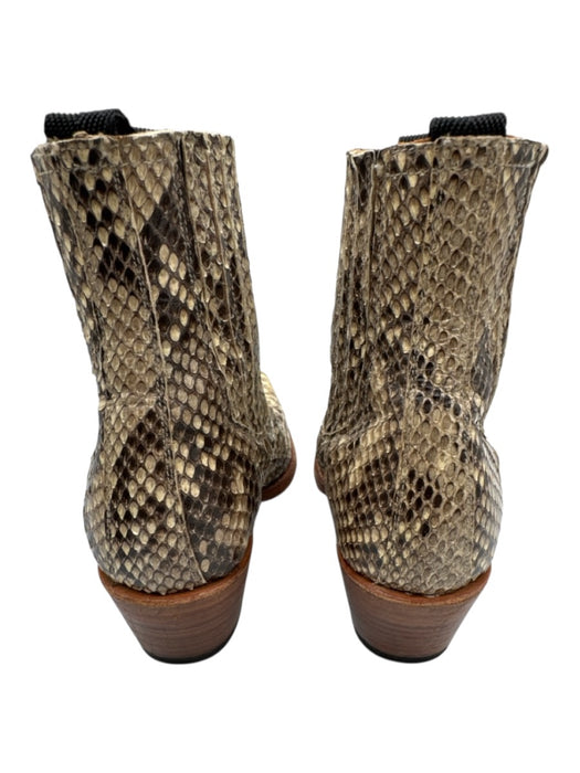 Ann Mashburn Shoe Size 37 White & Brown Leather Snake Embossed Square Toe Boots White & Brown / 37