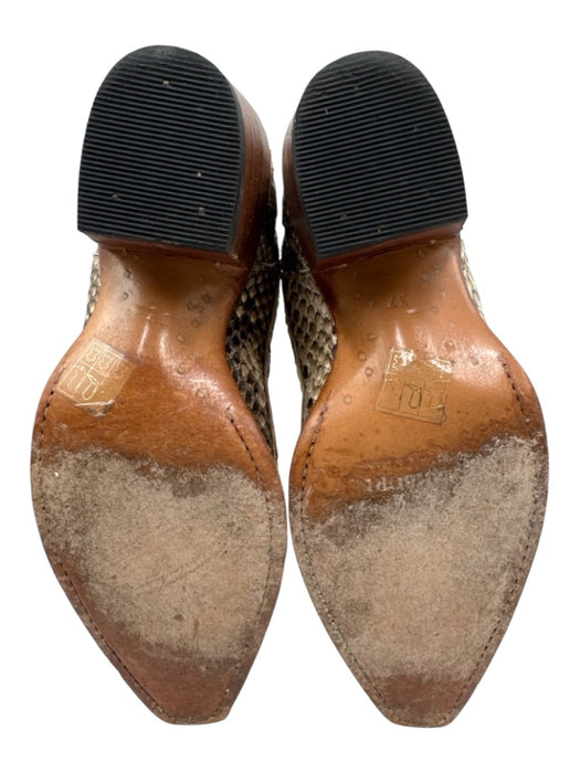 Ann Mashburn Shoe Size 37 White & Brown Leather Snake Embossed Square Toe Boots White & Brown / 37