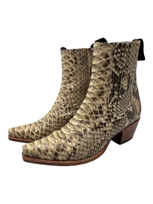 Ann Mashburn Shoe Size 37 White & Brown Leather Snake Embossed Square Toe Boots White & Brown / 37