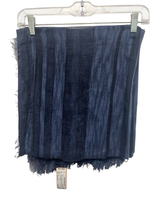 Vince Blue & Black Striped Fringe Metallic Thread scarf Blue & Black / One Size