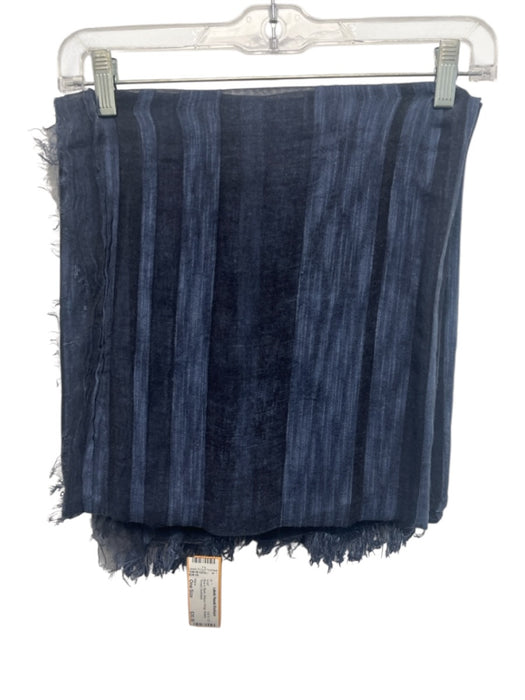 Vince Blue & Black Striped Fringe Metallic Thread scarf Blue & Black / One Size