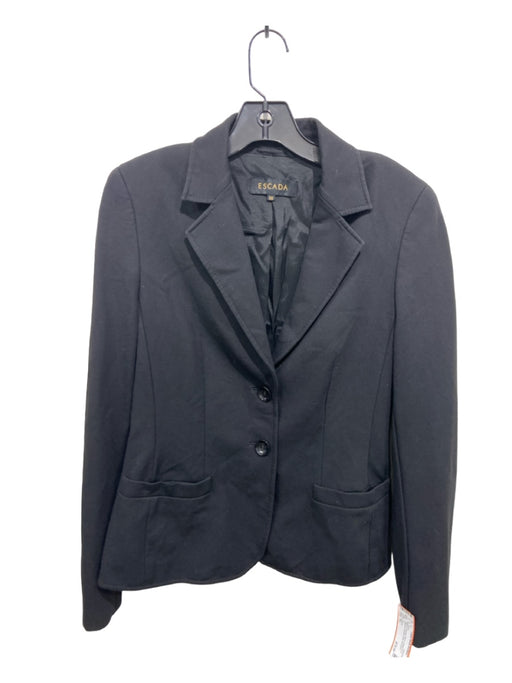 Escada Size 38 Black Polyester Blazer Button Front Pockets shoulder pads Jacket Black / 38
