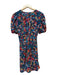 Staud Size 2 Navy & Multi Polyester Short Sleeve Flowers V Neck Side Zip Dress Navy & Multi / 2