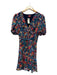 Staud Size 2 Navy & Multi Polyester Short Sleeve Flowers V Neck Side Zip Dress Navy & Multi / 2